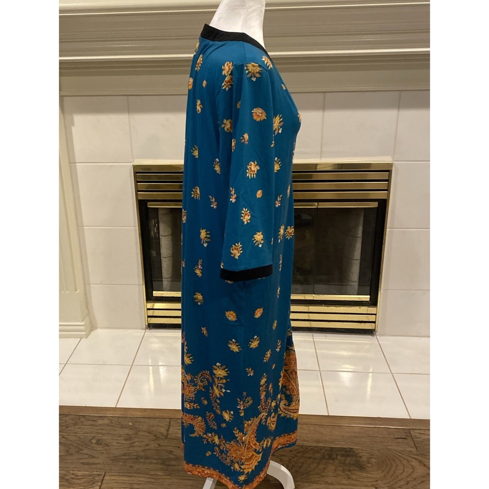 Bloggerlove Teal Mumu Kaftan Maxi Zip Pockets 3/4 Sleeve Womens Med Stretch - Picture 3 of 11